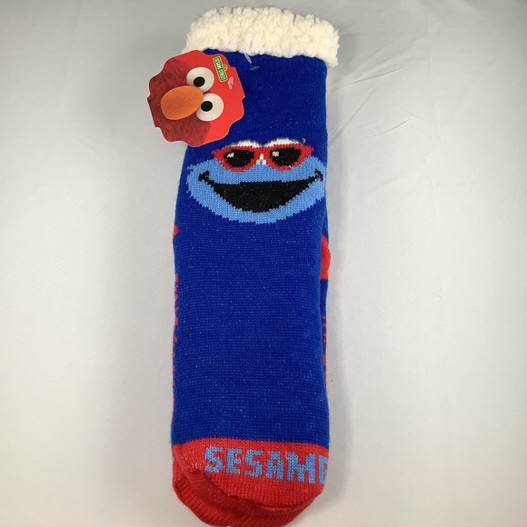 NWT Adult Sesame Street Blue Cookie Monster Sherpa Socks OS - Picture 3 of 8